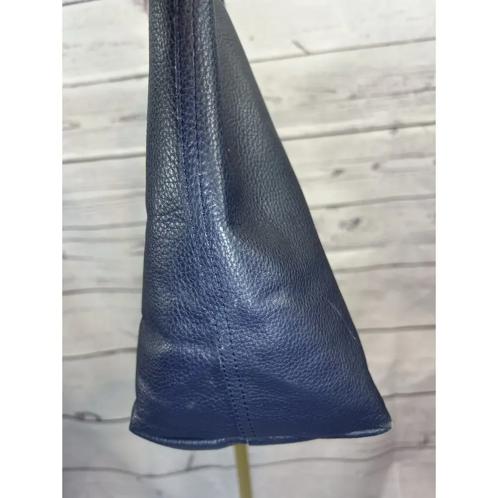 Cuyana Classic Leather Zip Tote Navy Blue with Gray Tote Organizer Insert